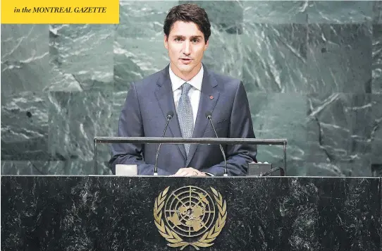  ?? JEWEL SAMAD / AFP / GETTY IMAGES ?? Strength through diversity was the focus as Prime Minister Justin Trudeau addressed the 71st session of the United Nations General Assembly in New York on Tuesday.