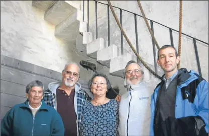  ??  ?? From left: May Sutherland, Tim Willits, Mitzi Butler, Jim Willits and Ed Thomson in the bell-rope room.