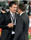  ??  ?? NZ Football chief executive Andy Martin, left, says he wants to retain Anthony Hudson, right, as All Whites coach.