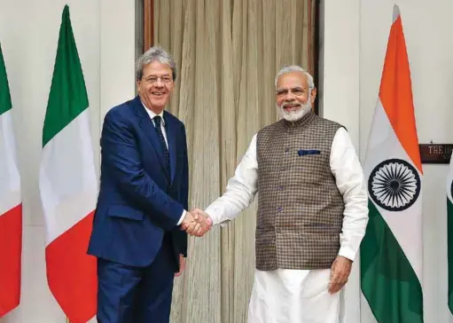  ??  ?? Prime Minister Narendra Modi with the Prime Minister of the Republic of Italy, Paolo Gentiloni in New Delhi on October 30, 2017