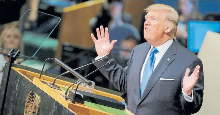  ?? REUTERS ?? Duro. El presidente de los Estados Unidos, Donald Trump, habló durante poco más de media hora. Potencias como China o Rusia no fueron incluidas en el discurso presidenci­al.