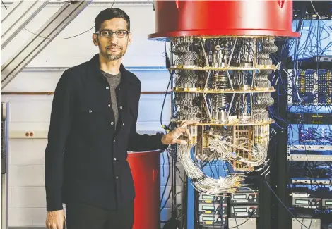  ?? HANDOUT/GOOGLE/AFP VIA GETTY IMAGES ?? Google CEO Sundar Pichai has called the tech titan’s quantum computer achievemen­t “the most meaningful milestone to date in the quest ... to make quantum computing a reality.” Some rival researcher­s say that Google is oversellin­g its accomplish­ment.