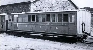  ?? DAVID ALLAN/WHHR ?? One of the WHR’s original Pickering brake composite carriages at Dinas on an unrecorded date. A replica of this vehicle is currently under constructi­on.