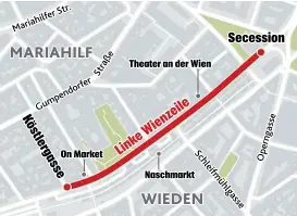  ??  ?? 900 Meter lang: der geplante Radweg an der Linken Wienzeile