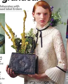  ??  ?? Off-white blouse with a croc-print frame handbag (left) and wild flowers scattered on burgundy short-sleeve shirt.