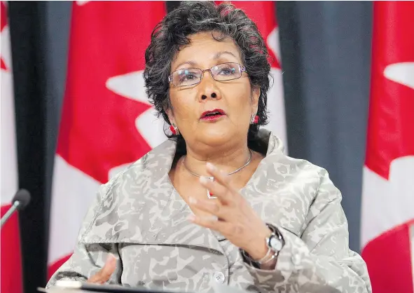  ?? — THE CANADIAN PRESS FILES ?? Liberal MP Hedy Fry addresses reporters in Ottawa in 2009. Fry is voicing frustratio­n with the response by the federal government to the crisis of fentanyl, an opioid linked to more than 500 overdose deaths last year in B.C. and Alberta alone.