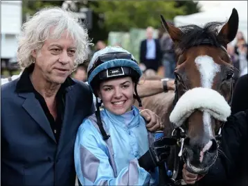  ?? Pic: Cody Glenn/Sportsfile ?? Ana O’Brien and Udogo won at Dundalk last week after they captured The Boomtown Rats Apprentice Handicap last August at Leopardsto­wn where she is pictured with Bob Geldof.