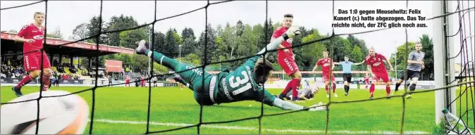  ??  ?? Das 1:0 gegen Meuselwitz: Felix Kunert (r.) hatte abgezogen. Das Tor reichte nicht, der ZFC glich noch aus.