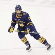  ?? Richard T Gagnon / Getty Images ?? Quinnipiac forward Wyatt Bongiovann­i and the Bobcats have been practicing in pods to limit the spread of COVID-19.