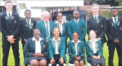  ??  ?? TEAM ZIM . . . Zimbabwe junior golfers (standing from left) David Amm, Tafadzwa Nyamukondi­wa, Roger Baylis, Rhoda Muridzo, Simon Chigorimbo, Justin Kersten and Thompson Masiya, while (sitting, from left) Rumbidzai Chisango, Emily Jones, Daniele Bekker...