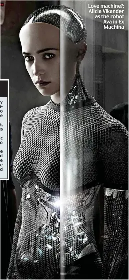  ??  ?? Love machine?: Alicia Vikander as the robot Ava in Ex Machina