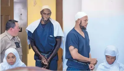  ?? ROBERTO E. ROSALES/JOURNAL ?? From left, Jany Leveille, Lucas Morton, Siraj Ibn Wahhaj and Subhanah Wahhaj were among five adults arrested at a Taos County compound after an Aug. 3 raid who a judge ruled Monday can be released from jail pending trial.