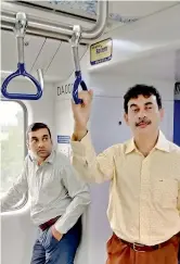  ?? – DC ?? Principal Secretary Jayesh Ranjan travels on Metro on Tuesday.