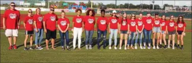  ?? RANDY MEYERS — THE MORNING JOURNAL ?? The Elyria state softball champions are introduced to the crowd just prior to the Crushers game at Sprenger Stadium.