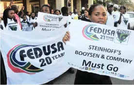  ?? PHOTO: CINDY WAXA/AFRICAN NEWS AGENCY (ANA) ?? Workers affiliated to the Public Servants Associatio­n picketed next to CTICC after Steinhoff Internatio­nal infuriated unions invested in the Government Employees’ Pension Fund, which cost an empowermen­t investment almost R4 billion in value.