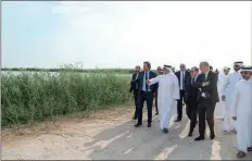  ??  ?? Ashghal President Eng Saad bin Ahmad al Muhannadi, French Ambassador HE Franck Gellet and others during a field trip to Al Karaana Lagoon on Saturday.