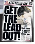  ??  ?? SPOUT-RAGEOUS: Water from a drinking fountain at PS 289 registered a lead level that exceeded those recorded during the Flint, Mich., crisis, according to test results revealed in Monday’s Post.