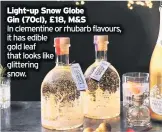  ??  ?? Light-up Snow Globe Gin (70cl), £18, M&S
In clementine or rhubarb flavours, it has edible gold leaf that looks like glittering snow.