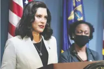  ?? THE ASSOCIATED PRESS ?? Gov. Gretchen Whitmer charged during the weekend that Enbridge resumed operation without consultati­on.