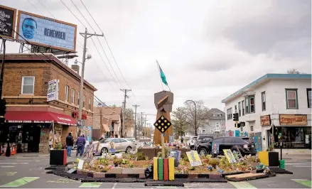  ?? VICTOR J. BLUE/THE NEW YORK TIMES ?? George Floyd Square is near a Minneapoli­s convenienc­e store where he died last year while in police custody. Derek Chauvin, a former police officer on trial for Floyd’s death, invoked the Fifth Amendment on Thursday.