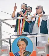  ?? – S. Surender Reddy ?? TPCC chief N. Uttam Kumar Reddy speaks during the launch of Congress rath yathra with ex-MP V.H. Hanumantha Rao at Gunpark on Thursday.