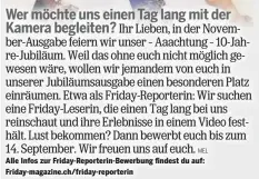  ??  ?? Alle Infos zur Friday-Reporterin-Bewerbung findest du auf: Friday-magazine.ch/friday-reporterin