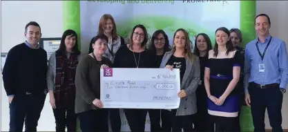  ??  ?? Prometric Ireland, Dundalk who raised €2,000 to go towards the Erin’s Run fund this year, which is supporting The Jack & Jill Childrens Foundation in 2018, through their Social Club. Erin’s Mum Tara works for the company.
From left to right (Eamonn...