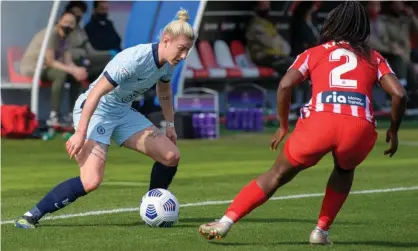  ??  ?? Chelsea’s Beth England, pictured in action against Atlético Madrid on Wednesday, is preparing for life off the pitch by studying law. Photograph: Cristiano Mazzi/SPP/Shuttersto­ck