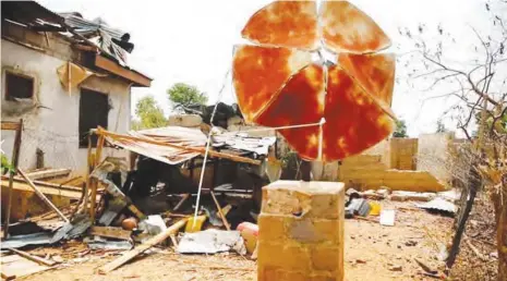  ??  ?? Houses destroyed in Oku Iboku area of Itu local government of Akwa Ibom State