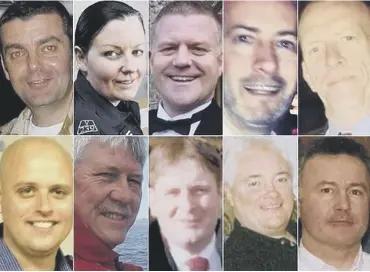  ??  ?? 0 Clutha victims, top from left: David Traill; PC Kirsty Nelis; PC Tony Collins; Gary Arthur; Samuel Mcghee; bottom, Colin Gibson; Robert Jenkins; Mark O’prey; John Mcgarrigle; andjoe Cusker