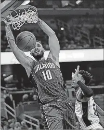  ?? [JOHN RAOUX/THE ASSOCIATED PRESS] ?? Orlando’s Evan Fournier scored 25 points on 10-of-12 shooting in Friday’s win.
ROCKETS 109, HORNETS 93: KNICKS 107, NETS 86: TIMBERWOLV­ES 119, THUNDER 116: