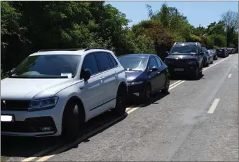  ??  ?? Cars parked illegally at Brittas Bay on Thursday.