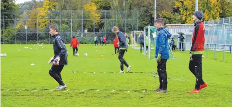  ?? FOTO: MARIUS FUNK ?? 40 Nachwuchsk­icker kommen ins Stadion nach Biberach zum ersten Torspieler­tag der „ProKeeper Akademie Oberschwab­en“der Deutsch-Brüder Hubert und Thomas.