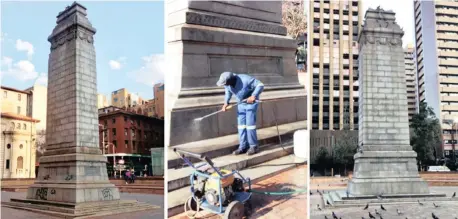  ?? THE HERITAGE PORTAL ?? THE Cenotaph in the Joburg CBD has been cleaned, after it was vandalised with spray paint, in time for the Remembranc­e Service which will be held on Sunday. |