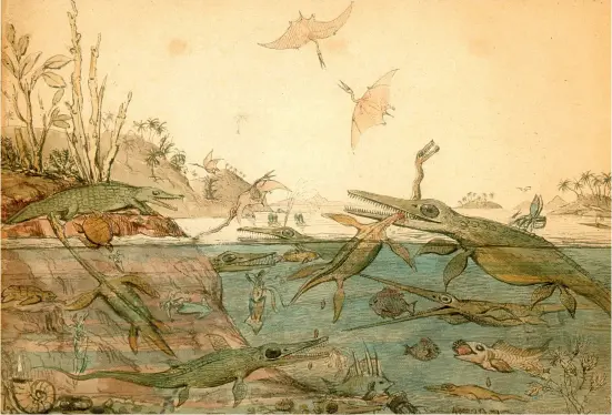  ??  ?? Henry De La Beche. « Duria Antiquior, a More Ancient Dorset ». 1832. Aquarelle sur papier / watercolor on paper. 23 × 32 cm. (© Amgueddfa Cymru - National Museum Wales)