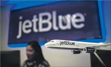  ?? Ramon Espinosa Associated Press ?? BATHROOMS installed on 21 of JetBlue’s A321 planes are under repair for “design failures,” an executive says.
