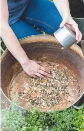  ??  ?? 1 Drill holes in base of tub, and cover with a layer of gravel to aid drainage.