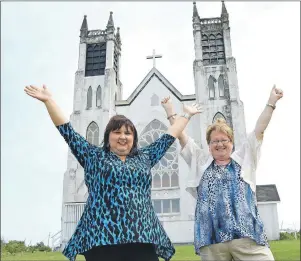  ?? SHARON MONTGOMERY-DUPE/CAPE BRETON POST ?? From left, Melanie Sampson, chair of the Stone Church Restoratio­n Society, and Jean Mazalin, secretary, celebrate the society finally raising the $40,000 needed to purchase the former St. Alphonsus Church in Victoria Mines, after non-stop fundraisin­g...