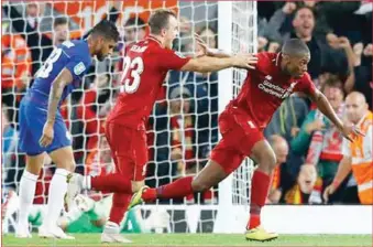  ??  ?? Sturridge celebrates his spectacula­r goal at Stamford Bridge