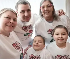  ??  ?? Jamie Jones, right, with, from left, mum Michelle, dad Luke, brother Ashton and his gran