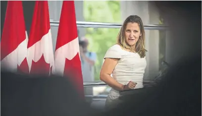  ?? ERIC BARADAT AFP/GETTY IMAGES ?? At a press confercenc­e Friday at the Canadian embassy in Washington, Foreign Minister Chrystia Freeland was still upbeat.