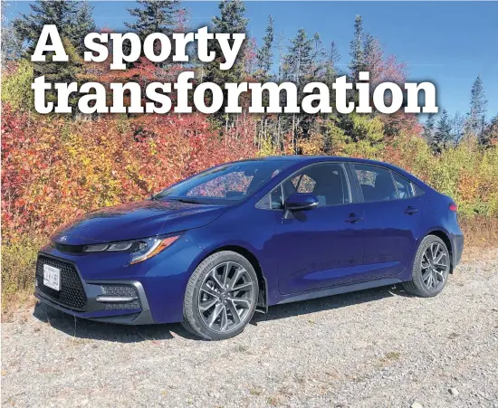  ?? RICHARD RUSSELL PHOTOS ?? The 2020 Toyota Corolla SE six-speed tester we drove was powered by a 2.0-litre, four-cylinder engine that makes up to 169 horsepower and 151 lb.-ft. of torque.