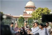  ??  ?? Advocate Prashant Bhushan briefs media persons at the Supreme Court premises in New Delhi on Friday after a hearing on Rohingya's deportatio­n plans
