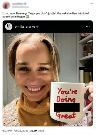  ?? (Twitter) ?? Trolls took aim at Emilia Clarke last month