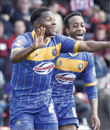  ??  ?? WINNER: Shrewsbury Town’s Jean-Louis Akpa Akpro celebrates netting the game’s only goal