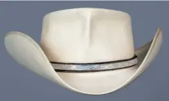  ??  ?? Roy Rogers’ personal custom Stetson hat with iconic crease. Estimate: $1,5/2,500