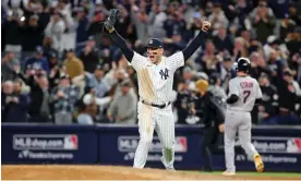  ?? Photograph: Wendell Cruz/USA Today ?? New York first baseman Anthony Rizzo reacts after the final out of Tuesday’s game against the Cleveland Guardians at Yankee Stadium.