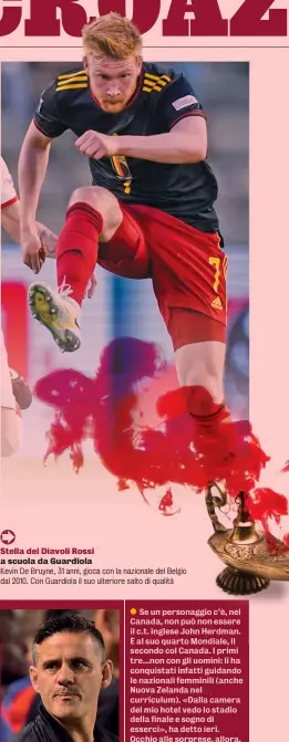  ?? ?? Stella dei Diavoli Rossi a scuola da Guardiola
Kevin De Bruyne, 31 anni, gioca con la nazionale del Belgio dal 2010. Con Guardiola il suo ulteriore salto di qualità