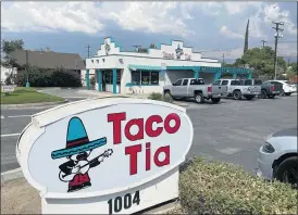  ?? PHOTO BY DAVID ALLEN ?? Taco Tia, founded in 1954 in San Bernardino by the man who went on to launch Taco Bell, is down to one restaurant in Redlands. Its nonsense name means “Taco Aunt.”