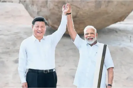  ??  ?? CHINESE PRESIDENT Xi Jinping and Indian Prime Minister Narendra Modi at the second informal summit held at Mahabalipu­ram near Chennai on October 11, 2019.